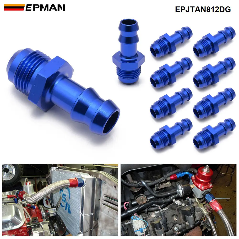 EPMAN 10PCS Performance -8 AN Male Flare To 1/2" Hose Barb Adapter Fitting AN8 8AN -8AN 1/2 Push Lock EPJTAN812DG