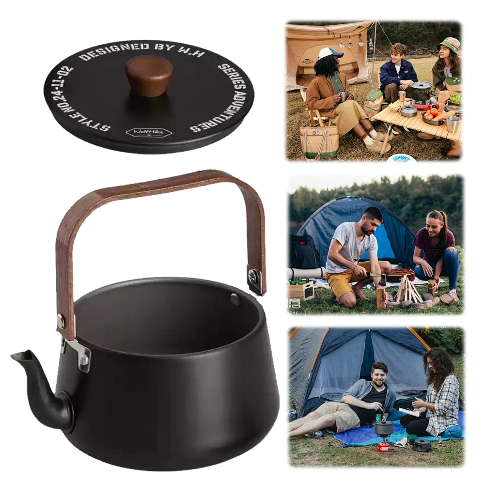 1.1L Boiling Stovetop Pot with Wooden Handle Lightweight Coffee Pot Aluminum Alloy for Outdoor Travel Camping