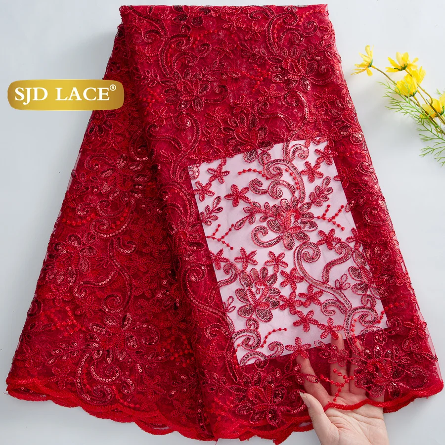 SJD LACE African Net Sequins Lace Fabrics 2026 Fashion Nigerian Tulle French Mesh Lace Fabric For Women Wedding Party Dress 4668