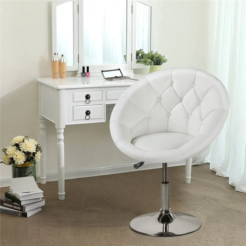 

Swivel Accent Chair Modern Tufted Adjustable Seat Height Barrel Water-resistant White PU Leather Living Room Dining Room 275.6lb