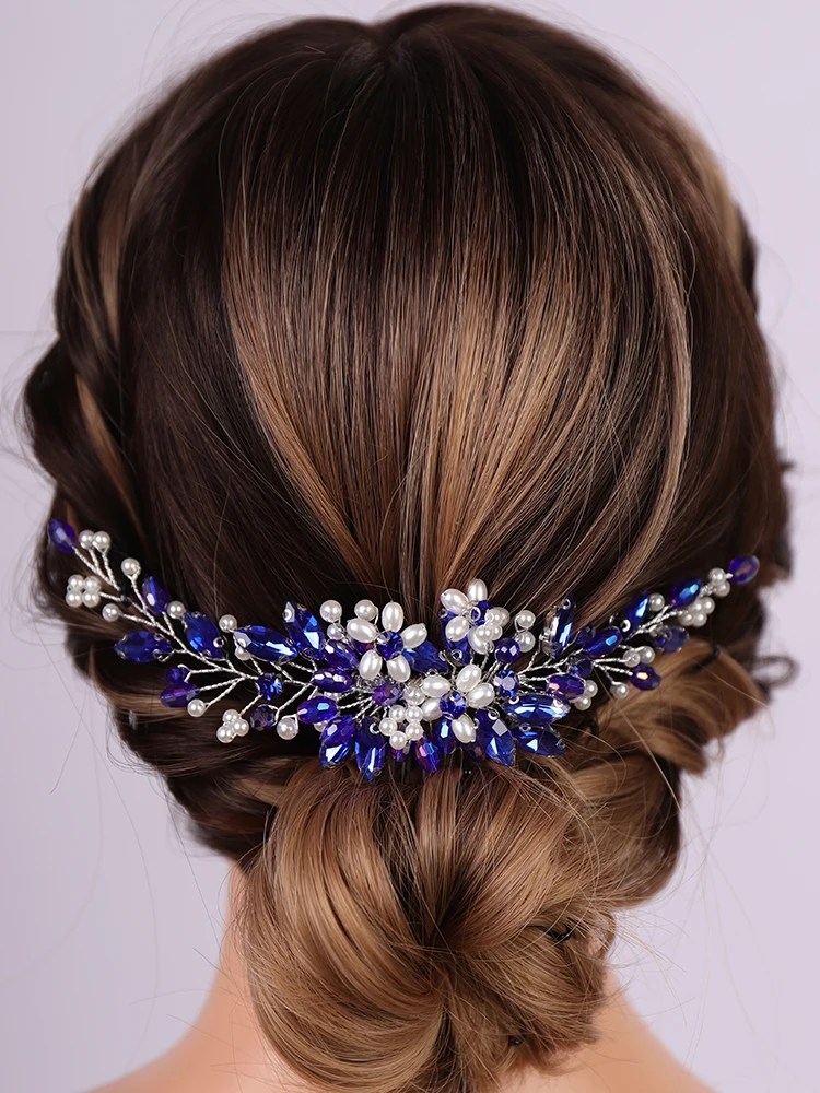 12Colors Red Fashion Women Wedding Hair Comb Pink Pearl Rhinestone Green Bridal Hair Accessories Handmade Black Blue Party Tiara