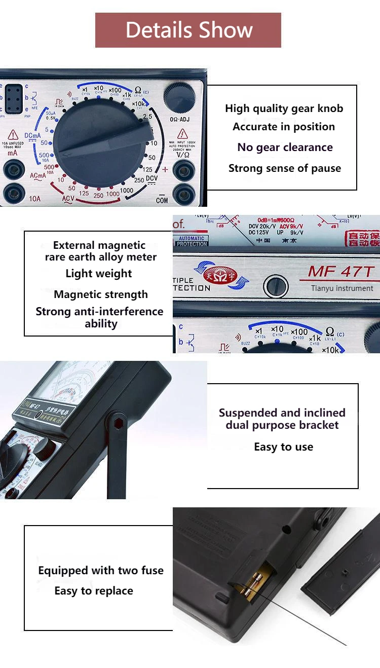 Description Picture 6 of itemMF47T AC/DC Current Pointer Multimeter Anti Burn Matal Body High Precision Mechanical Multimeters Professional Maintenance Tool