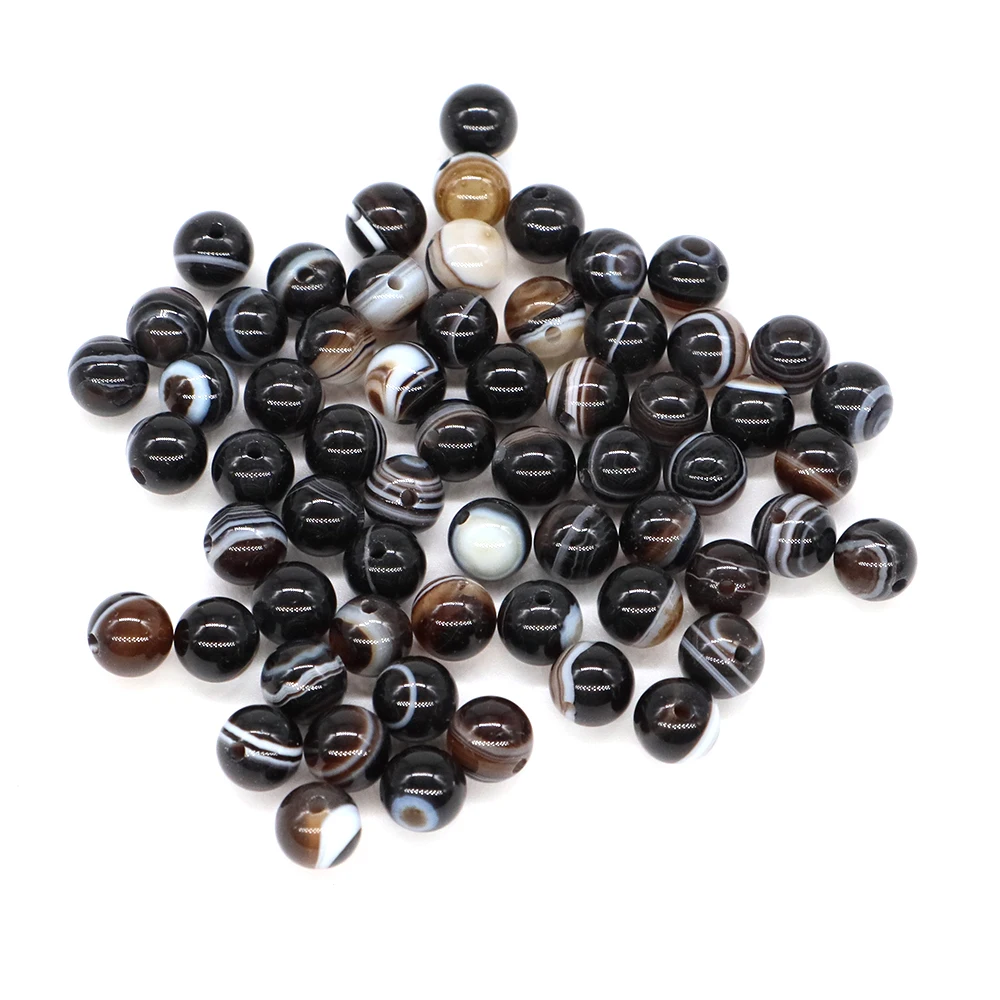 6/8/10/12/14/16mm 천연석 블랙 스트라이프 아게이트 비즈 힐링 크리스탈 루즈 스페이서 비즈 쥬얼리 제작 DIY 액세서리용