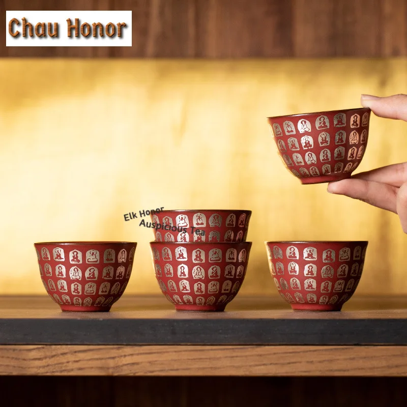 6pc/lot Old Rock Mud Buddha Teacup Traditional Tea Bowl Cup For Tea Tea-tasting Fragrance Cup Chazhan Master Cups Teaset 60ml