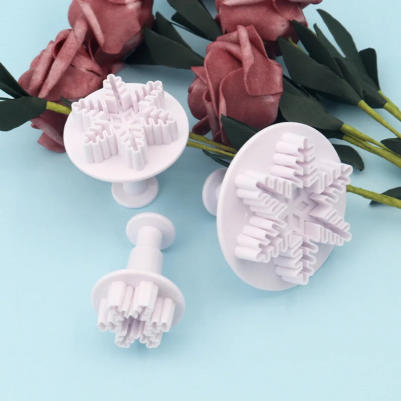 3pcs thick and thin snowflake spring press mold baking product set biscuit plastic mold