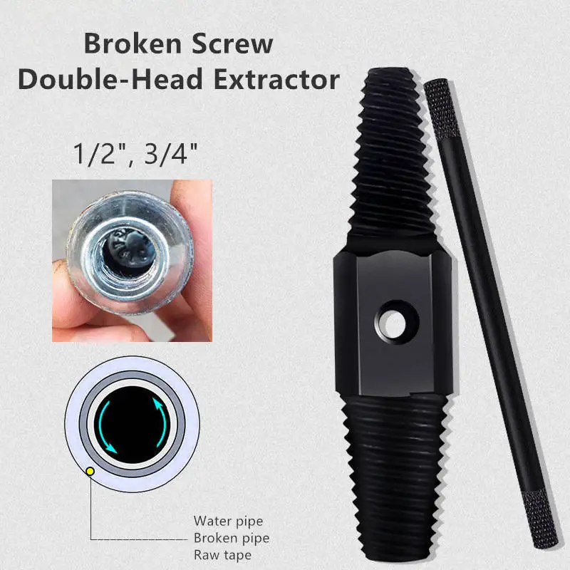 Double Head Tap Faucet Valve Broken Screw Extractor Thread Tapping Pipe Damaged Wire Water Pipe Bolt Broken Remover Hand Tool broken screw extractor