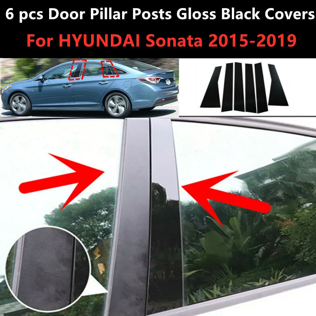 

New 6pcs/Set Glossy Black Door Window Trim Pillar Posts Pillar Molding Cover Fit For HYUNDAI Sonata 2015-2019