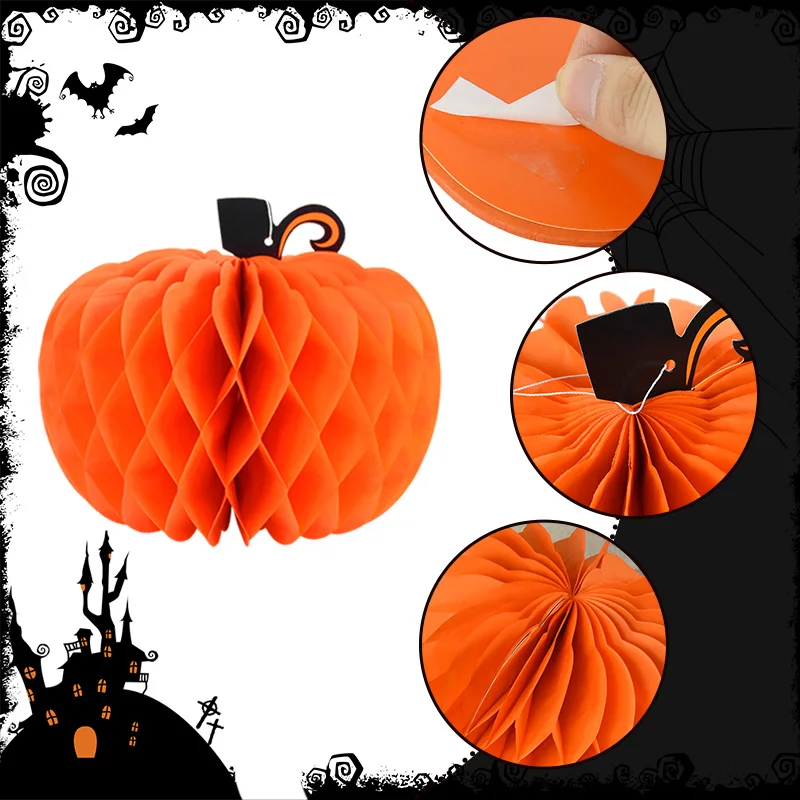 

1/2Pcs Halloween Pumpkin Honeycomb Ball Holiday Party Desktop Door Home Room Decor Lantern Ornaments Ghost Party Decoration