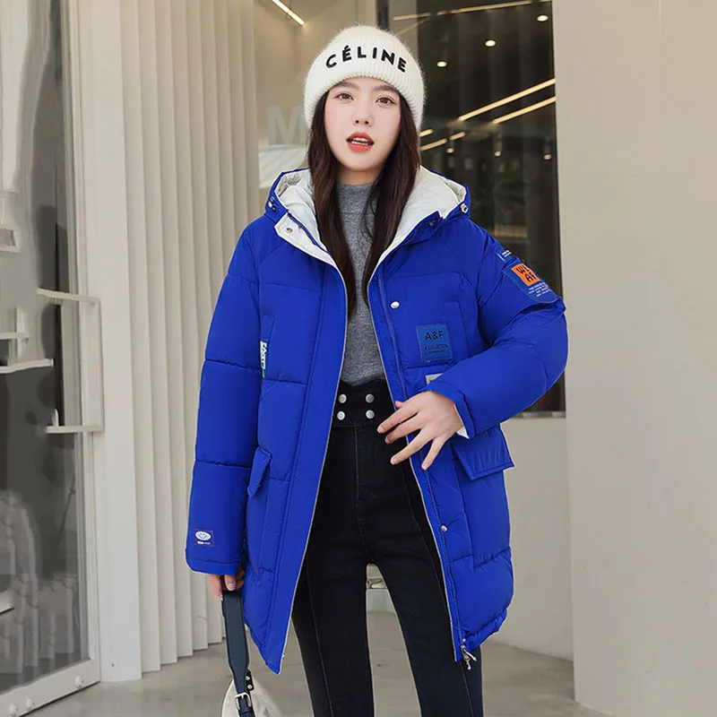 

Winter Jacket Fashion Women's Mid-length Cotton-padded Coat Loose Hooded Warm Parkas Casual Long Sleeve Female Cotton Outerwear