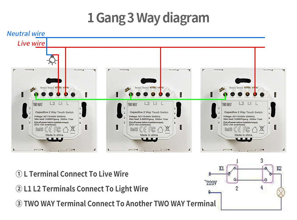UBARO-Touch Dual Switches, Painel de Vidro Temperado,