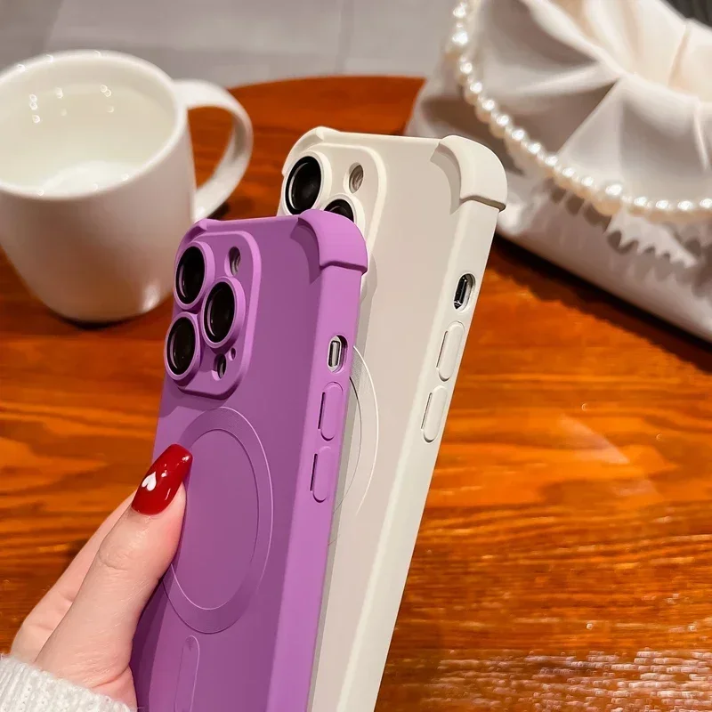 Lens Protect Magnetic Liquid Silicone Phone Case with Magsafe Wireless Charging Compatibility