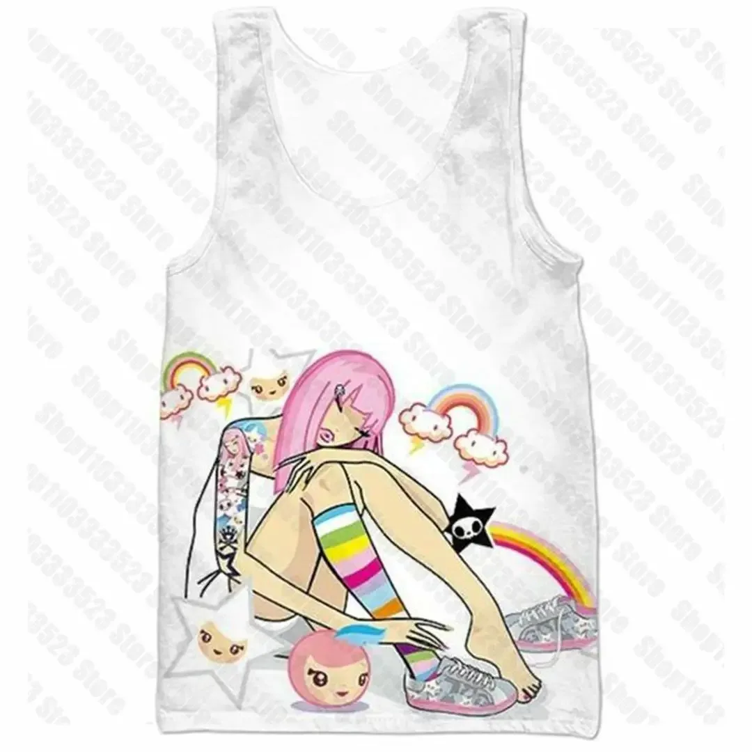 2000er E-Girl Goth Damen Weste Tank Top Streetwear Ästhetisches Streetwear Vintage Lässiges Kurzarm-T-Shirt Punk Y2K Stil Kleidung