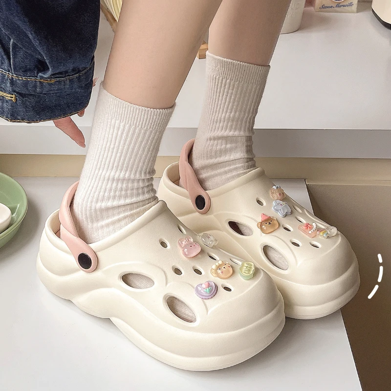 Women Beach Shoes Sandals Thick Soles Anti Slip Anti Odor Baotou Travel