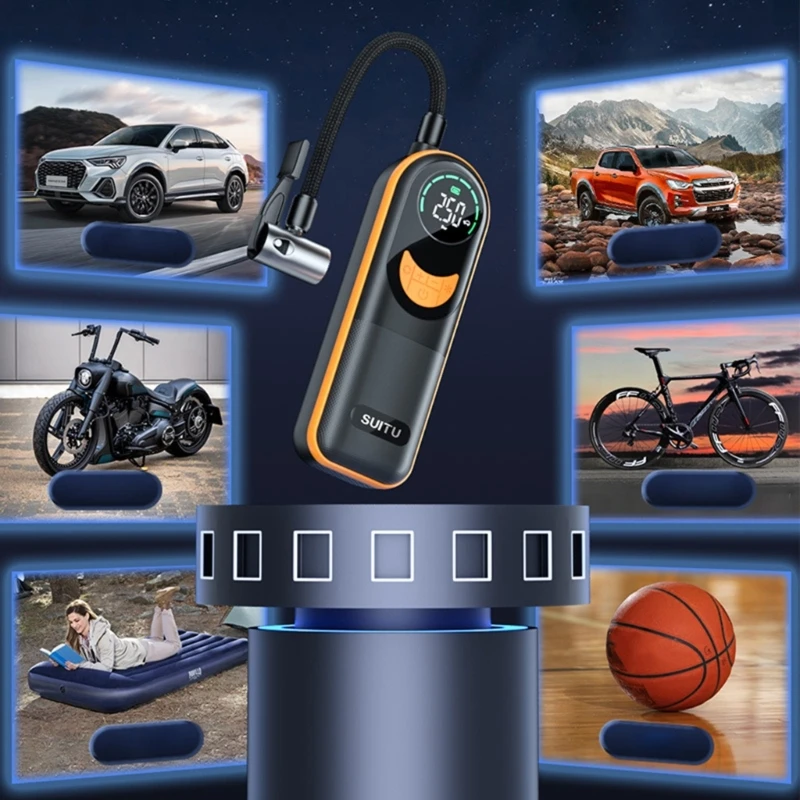 

Tire Inflator Portable Air Compressor for Car with Digital Pressure Gauge LED Light Mini Rechargeable Electric Air Pump