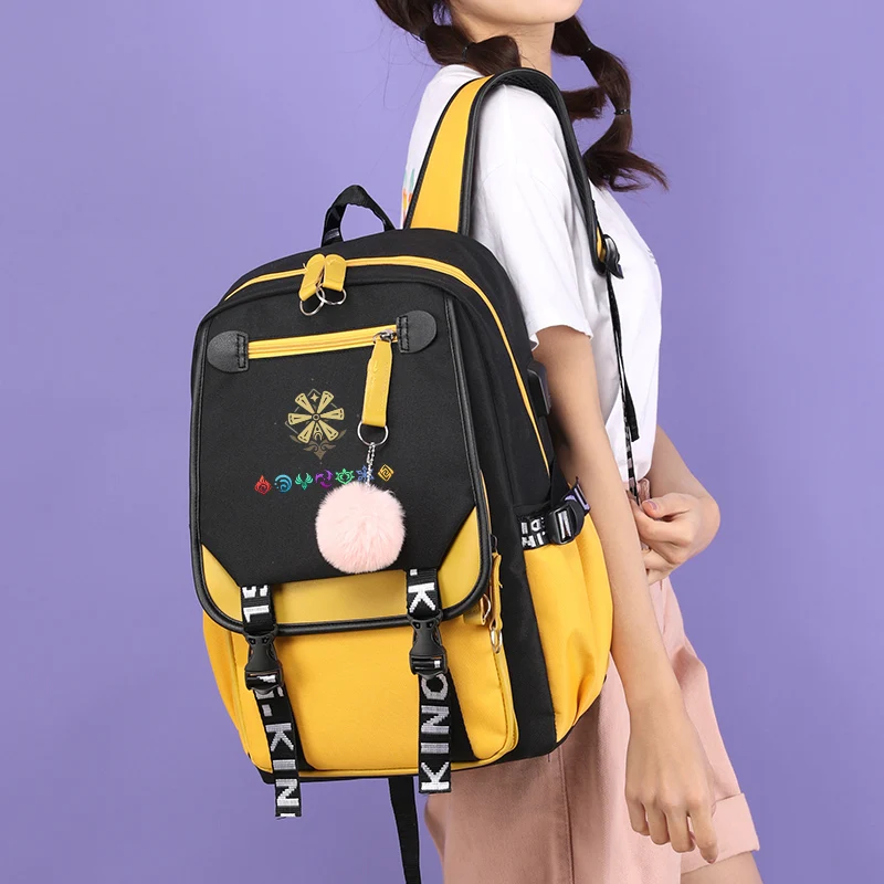 Genshin Impact Print Backpacks for Boys Kids Student Cute Schoolbag Bookbags Laptop Bag Daypack Rucksack with USB Charging Port 3