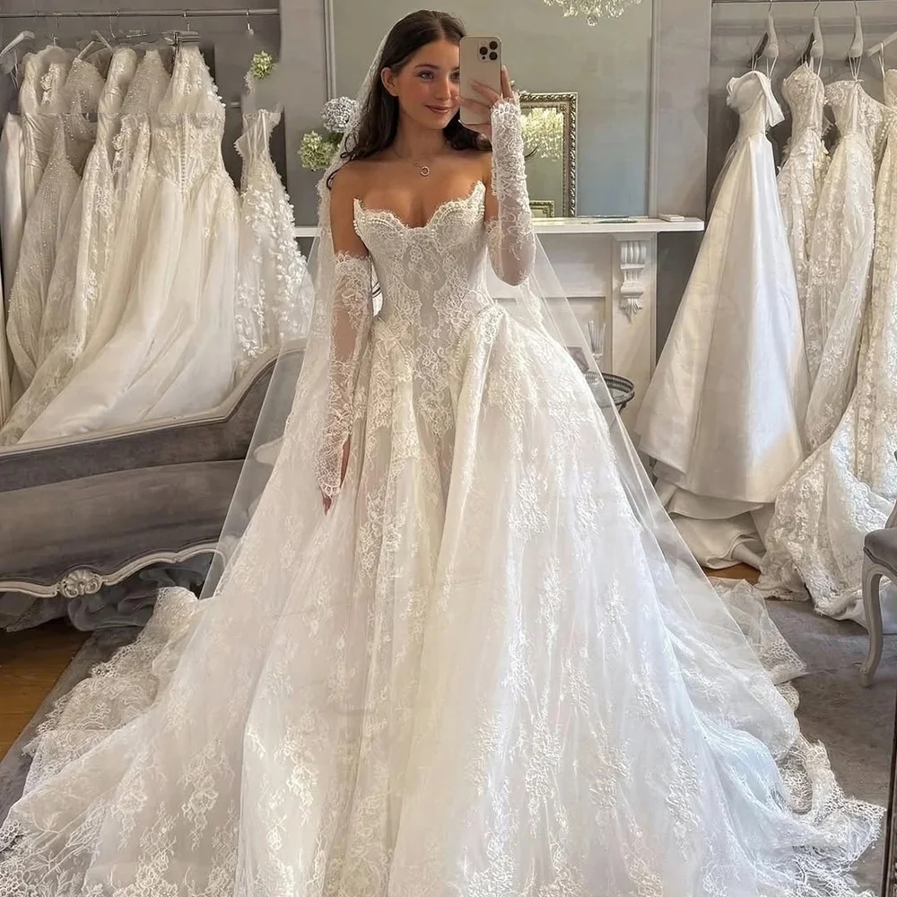 Nymph Oine White Elegant Lace Wedding Dress Sweetheart Corset Corset Lace Up Train Bohemian Bridal Gowns Custom Formal Occasion