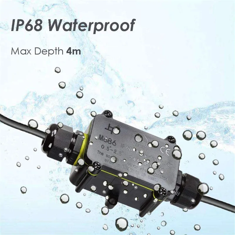 방수 정션 박스, IP68 양방향 3 핀 4-11mm, 밀폐형 지연 와이어 커넥터, 24A, 450V, LED 야외 전기 정션 박스