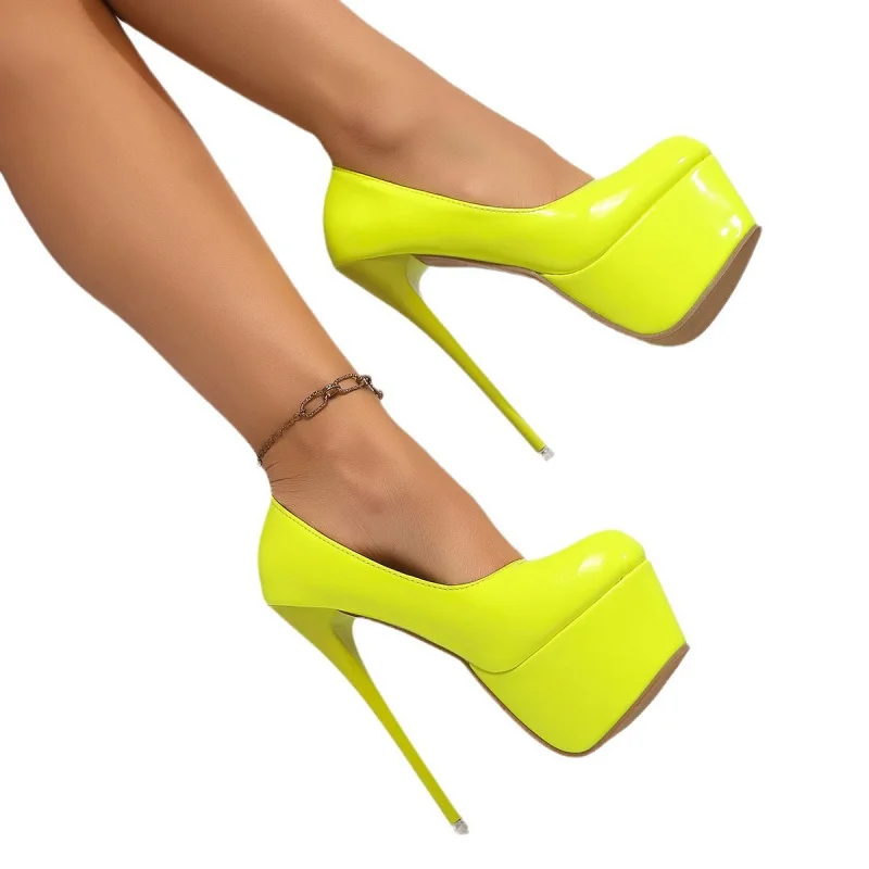 plus Size 16CM High Single for Women, Ultra Thin Heel, Sexy Waterproof Platform, Solid Color, Sky High Fashion Shoes 5