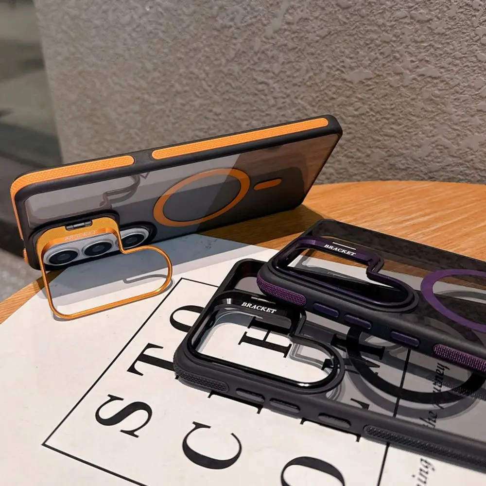 Enhanced Magnetic Protective Metal Lens Stand Case with Acrylic Bumper Cover