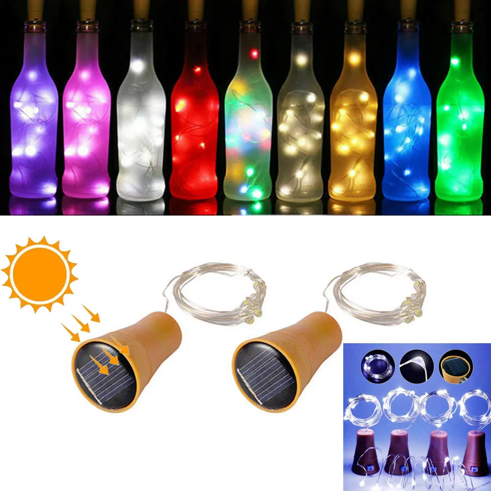태양열 구동 10LED 20LED 와인 병 조명, 코르크 모양 요정 조명, 화환 크리스마스 조명, 구리 와이어 홈 룸 장식 램프..