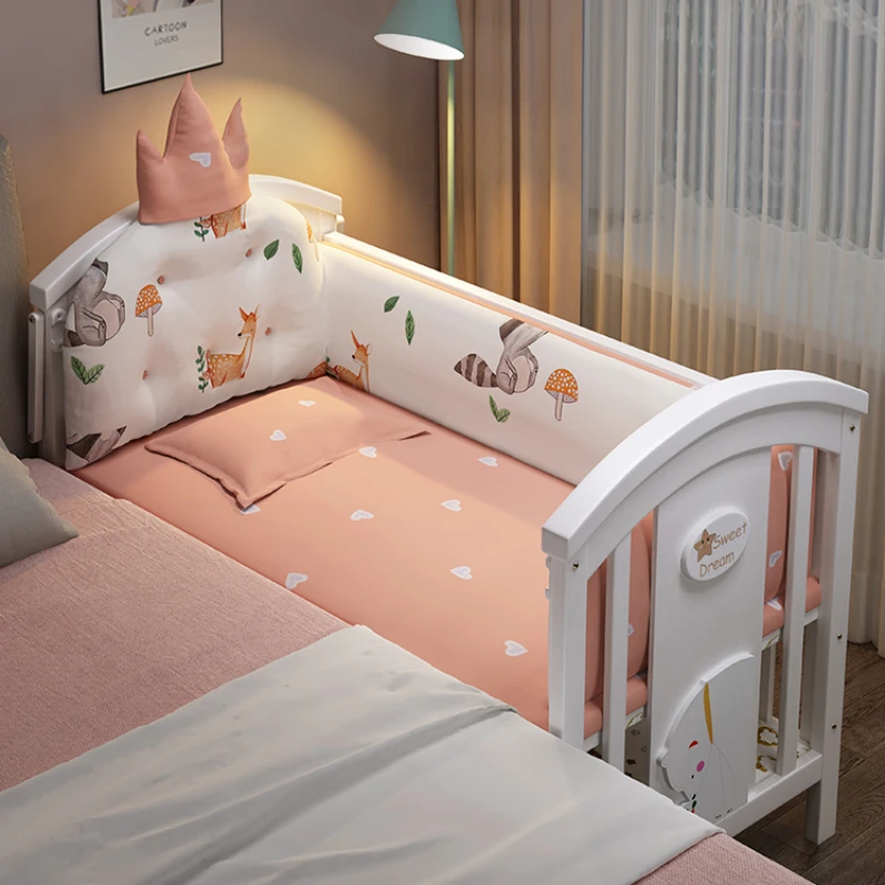 Baby crib Solid wood spliced multifunctional movable cradle rest chair European style children's bed