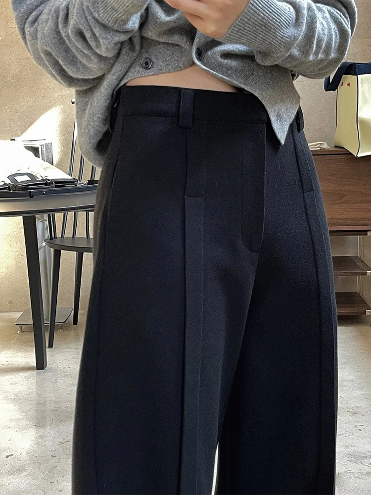 [LANMREM] 2025 Winter New Black Pants Women Spliced High Waist Pleated Wide Leg Trousers Minimalism Female Clothing 26D6954 6