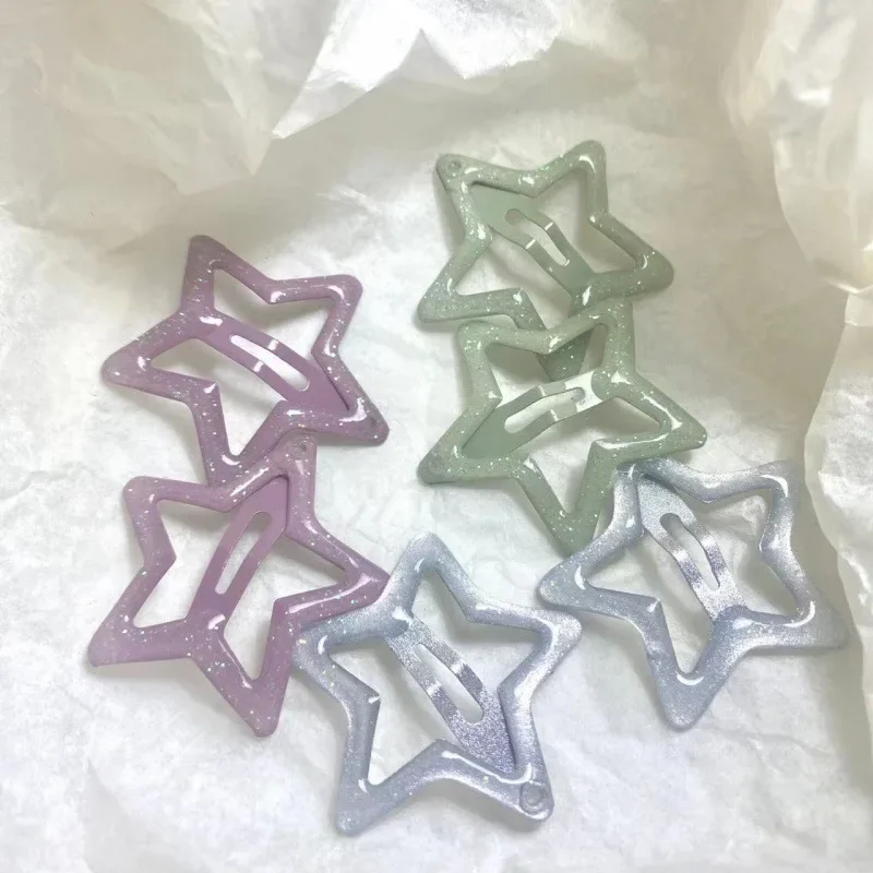 2pcs/set Shiny Pentagram Star Hairpin Girl Sweet Cool Cute Y2k Snap Clips Vintage Charm Hair Accessories for Women Kids Headwear journamm 2pcs pack english labels stickers diy scrapbooking collage decor photo album creative stationery vintage stickers