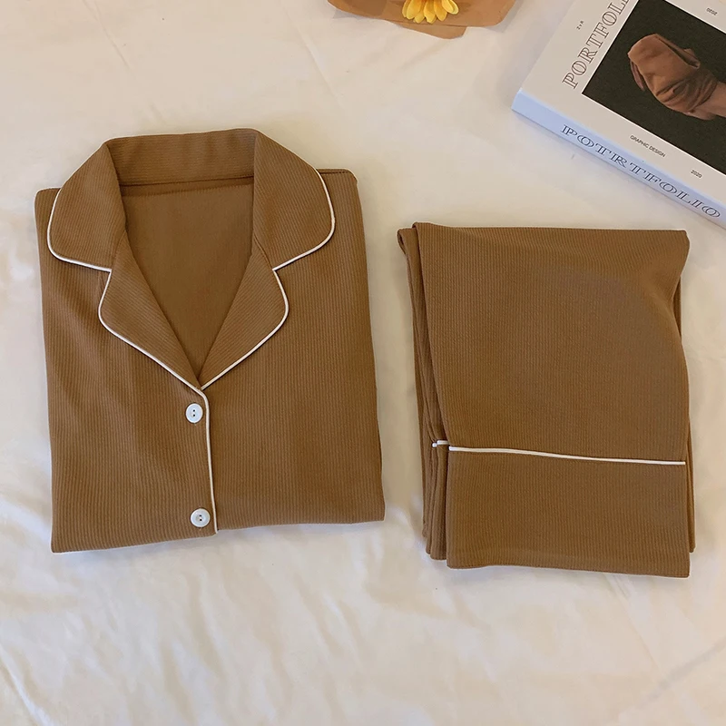 Autumn and Korean version of ins style pajamas, sweet and cute girl students can wear cardigan, small lapel home clothes suit