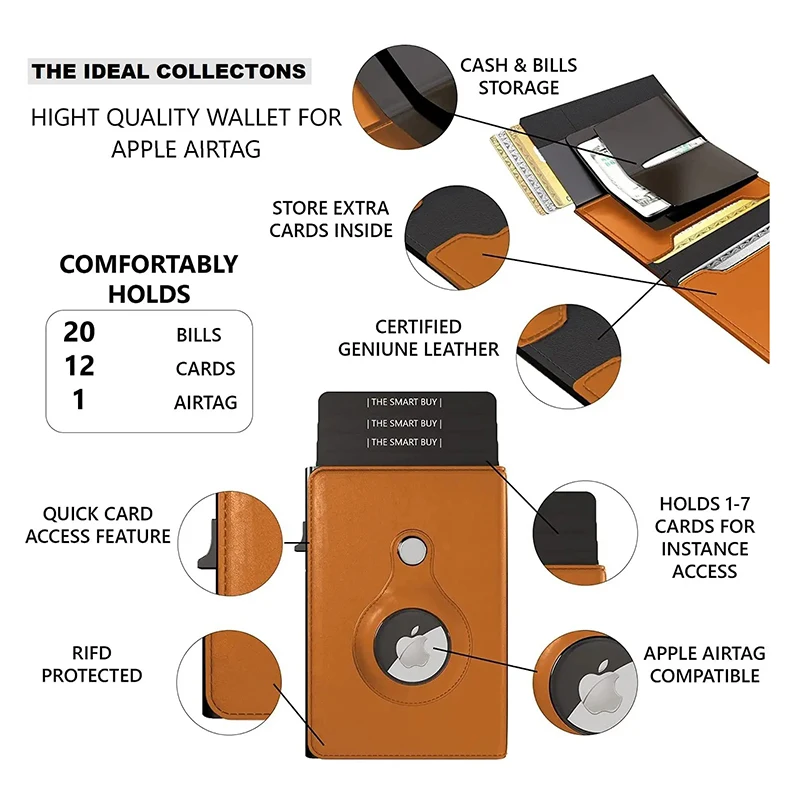 Men's Aluminum Alloy Automatic Metal Card Box Large Capacity Real Pickup Bag Man Airtag Card Holders Bank ID Wallets