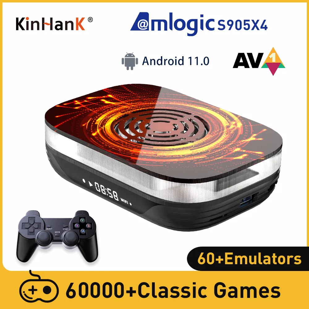 KINHANK Amlogic S905X4 Retro Video Game Console Super Console X4 Plus 90000 Game for 60+ Emulators MAME/ARCADE/DC 4K HD Kid Gift