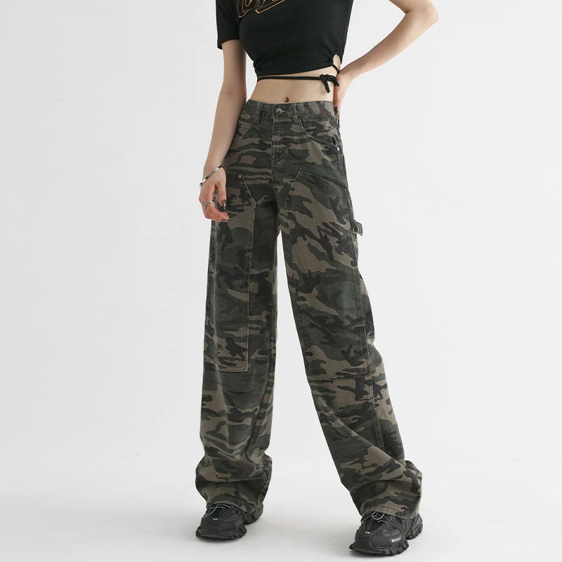 

Womens Vintage Cargo Pants High Waist Wide Leg Jeans Baggy Casual Fashion Pockets Mom Hip Hop Street Style Trousers