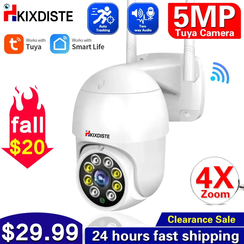 5MP 4X PTZ Zoom Security Tuya WiFi Outdoor Full Color Night Vision Auto Tracking Wireless Surveillance Camera With Baby Monitor fhd wifi ip camera cctv video surveillance camera 4x digital zoom security wireless outdoor monitor night vision smart tracking