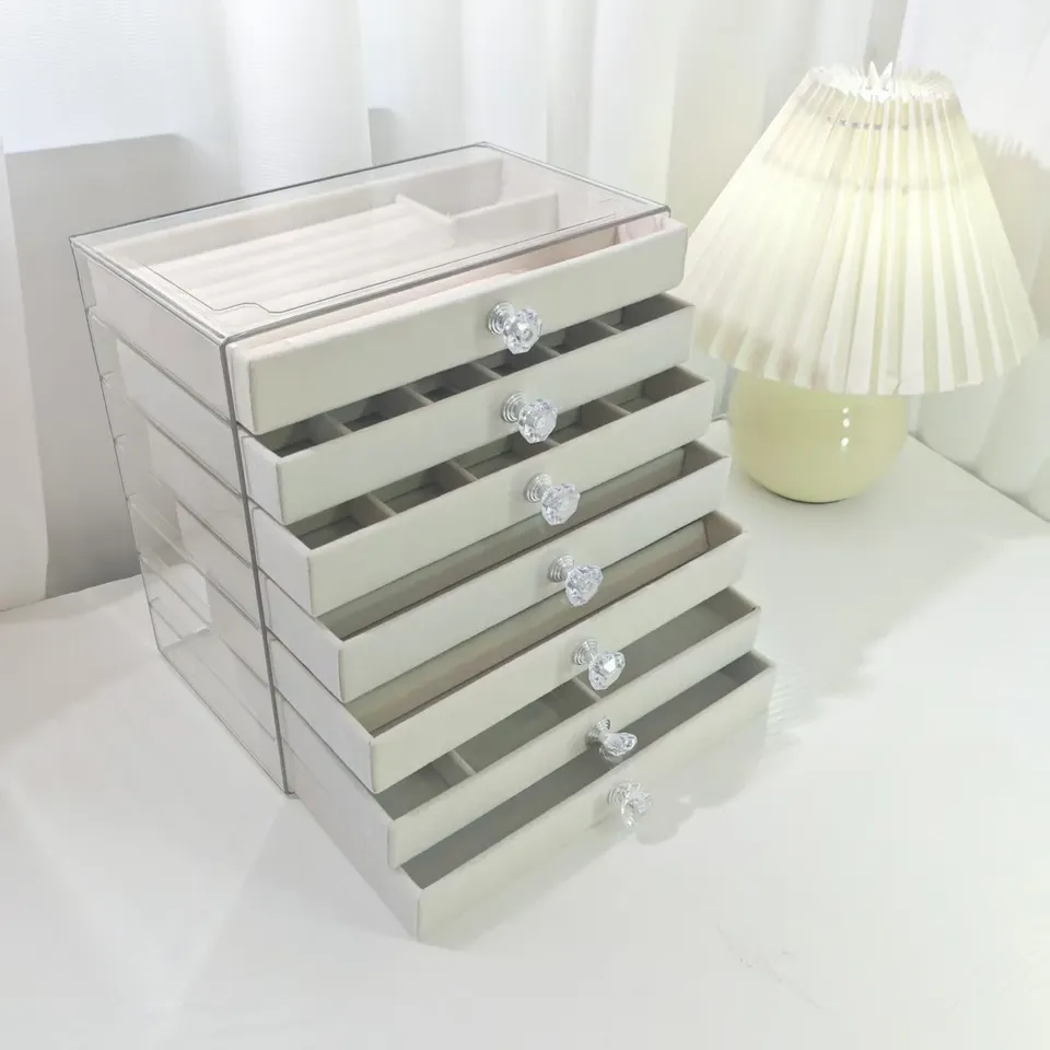 New PET Transparent 7 Layer Drawer Style Jewelry Storage Box for Earrings Necklaces Rings Accessory Display Stand and Jewelry