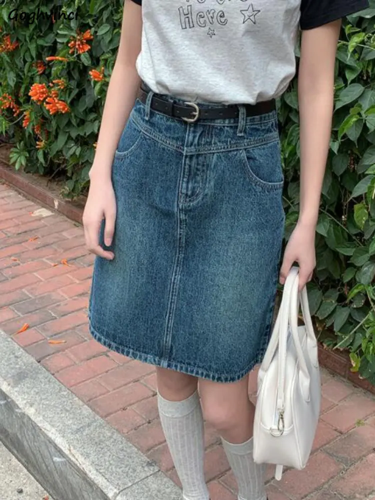 

Denim Skirts Women Preppy Style Literary Vintage Straight Minimalist Casual Girlish Harajuku Empire Ulzzang New Summer All-match