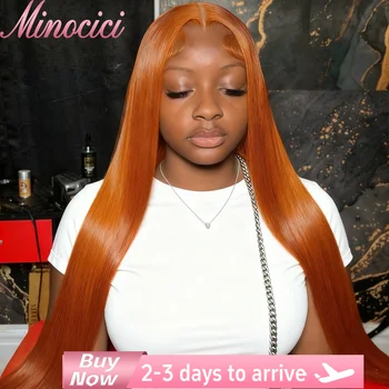 Peluca lisa color jengibre naranja de cabello humano con encaje HD 13x6 1