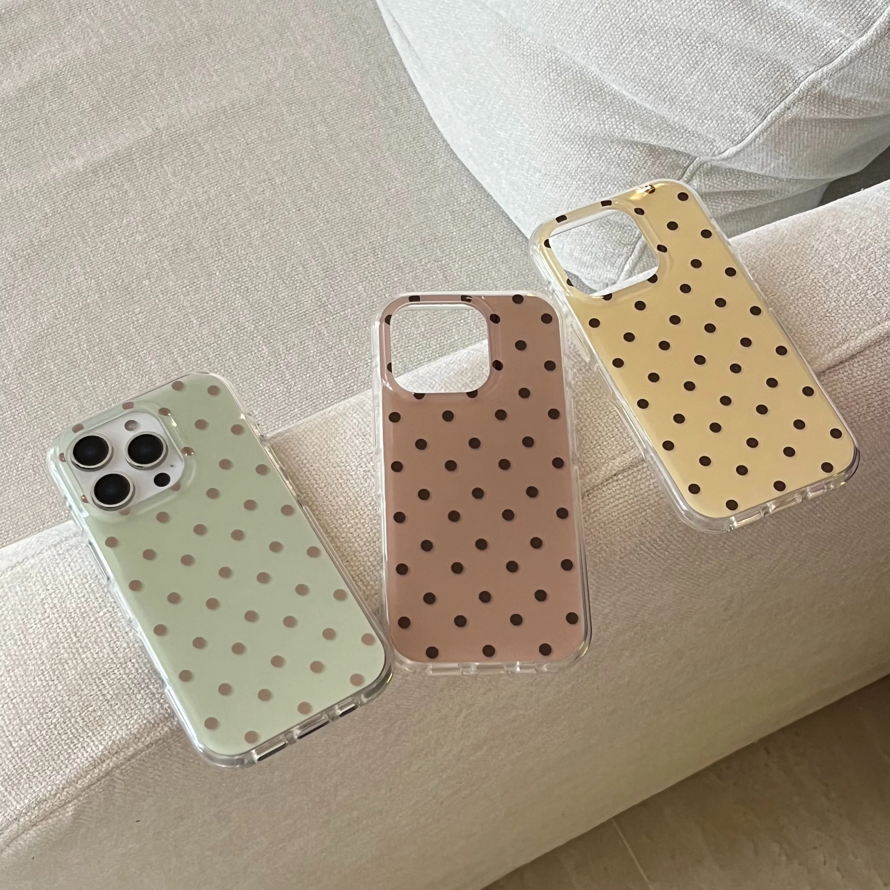Coque coréenne Simple à pois, motif à faible Saturation, vert, jaune, marron, couleur unie, pour iPhone Pro Max