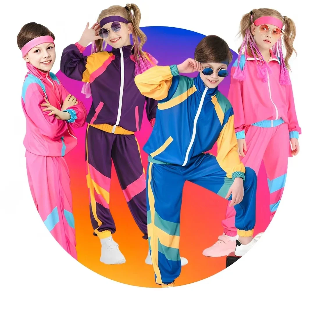 

Kids Couples Hippie Costumes for Girls Boys Carnival Halloween Vintage 70s 80s Rock Disco Outfits Party Fantasia Clothes set