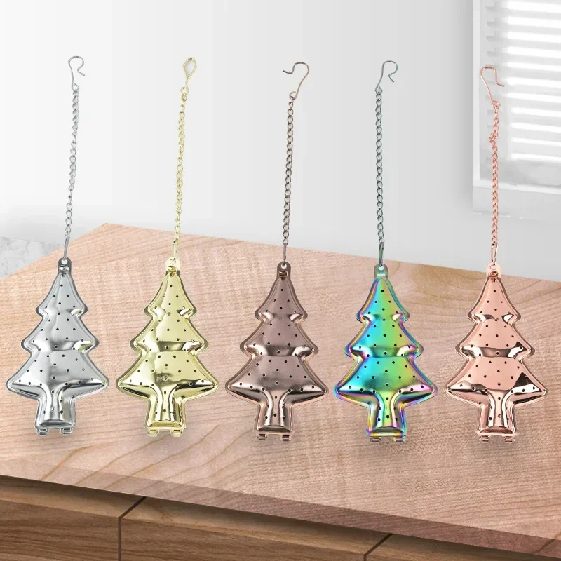 Hangable Tea Infuser Stainless Steel Christmas Tree Shape Tea Leaf Strainer Spice Filter Reusable Filter Set Accessories