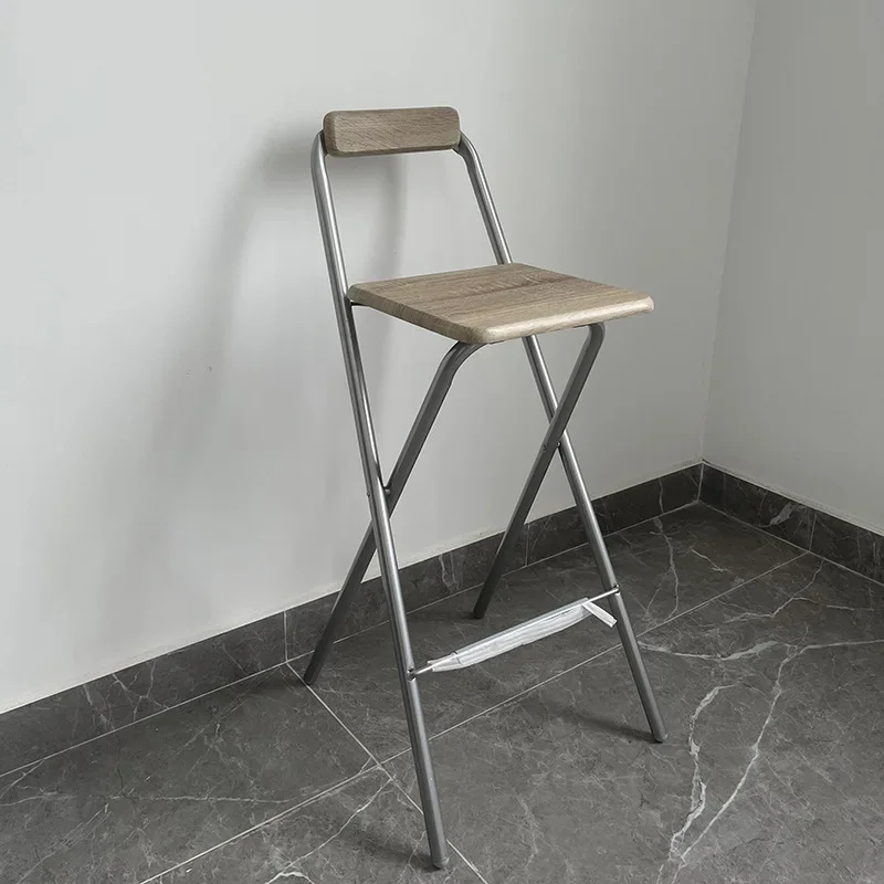 Minimalist Bar Stool Folding Upholstered High Stool Bar Backrest Stools Outdoor Metal Leisure Portable Chairs