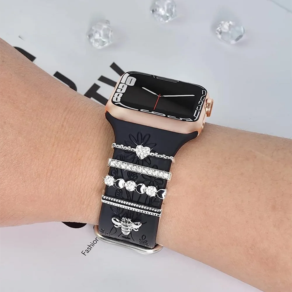 Rhinestone Watchband Ring Loops Nails Studs Watch Strap Charms Decorations 5pcs Compatible With IWatch Series watch strap charms watch band ornament