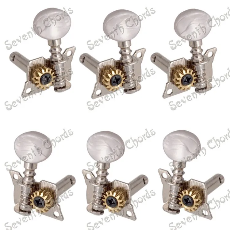 

A Set 3R3L Silver String Tuning Pegs Tuners Machine Heads for Classical Acoustic Guitar.With White Pearl Small-ellipse Buttons