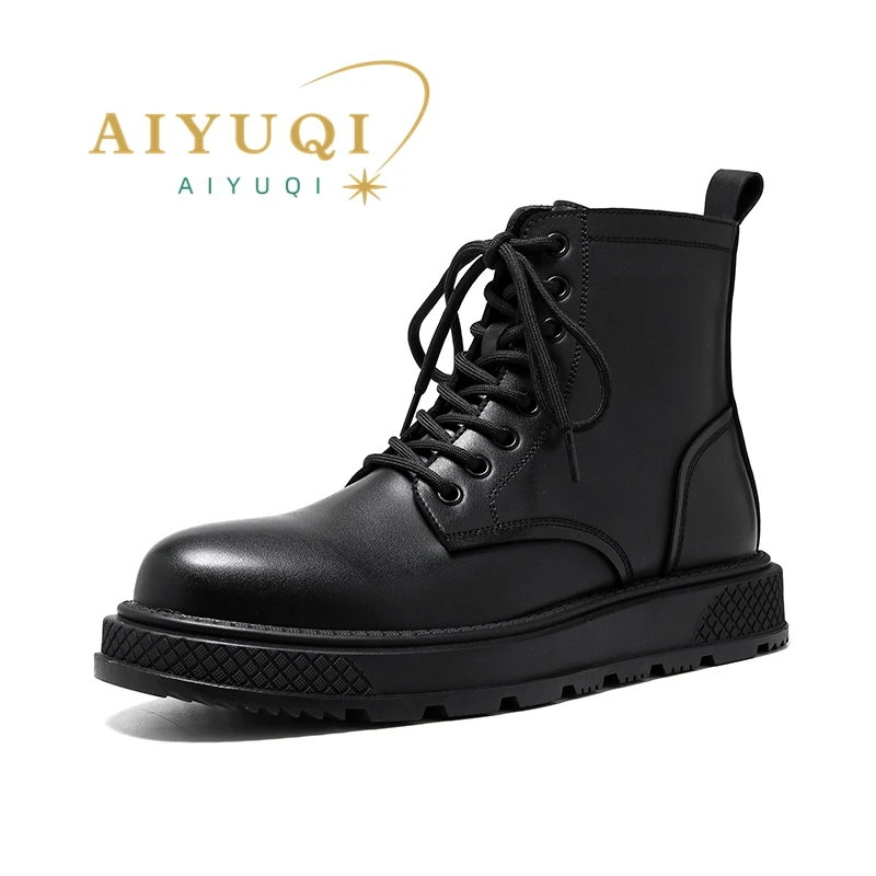 

AIYUQI Men Ankle Boots Fashion 2023 Autumn New Lace-up Platform Men Motorcycle Boots Casual Non-slip Chelsea Boots Men