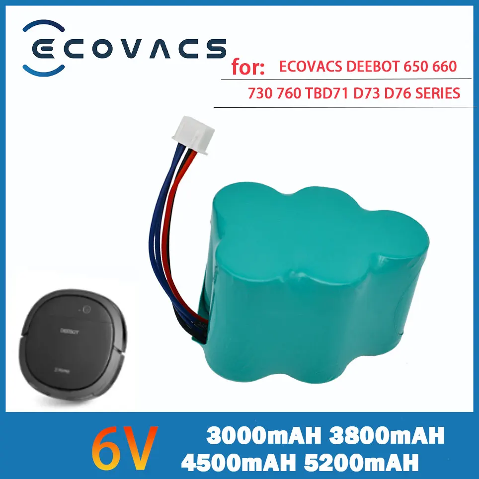 

Ecovacs 6V 3000/3800/4500/5200mAh Vervanging Ni-MH батарея Voor Deebot D73 D76 D62 D63 D 63S D65 D68 D68 D77 D79 730 760 Tbd71