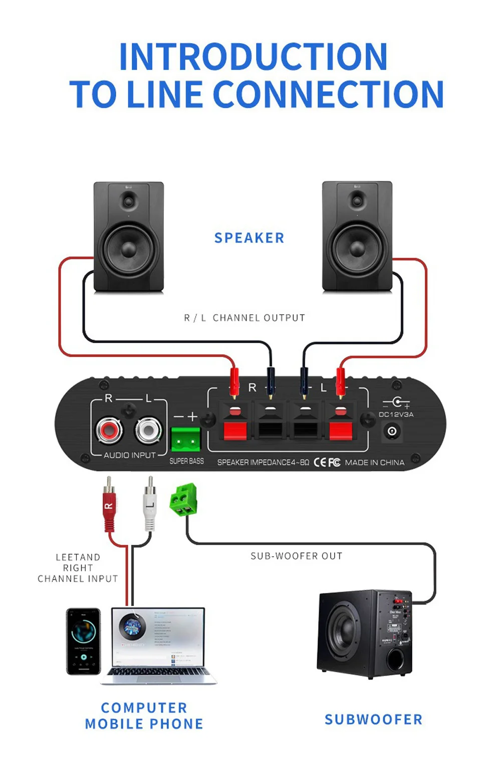 Audio Amplifier LEPY838USB Bluetooth Subwoofer Amplifier Computer 12V Car Home A