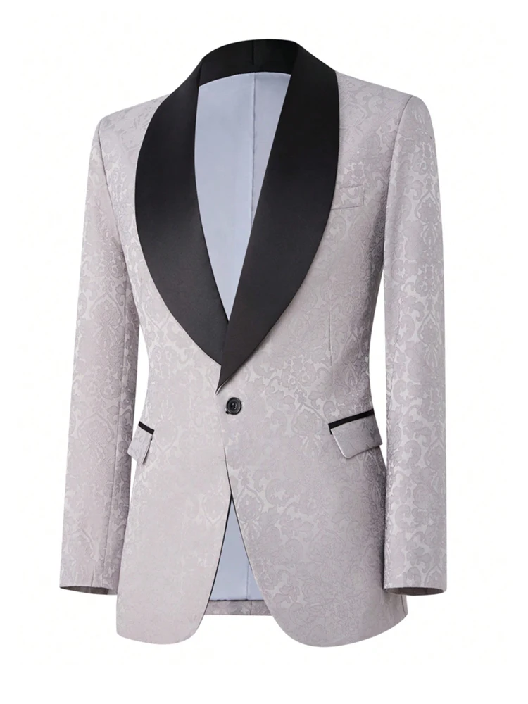 Stylish Men Suit Jacket Blazer Shawl Lapel One Button Slim Fit Long Sleeve Jacket Tuxedo Party Dinner