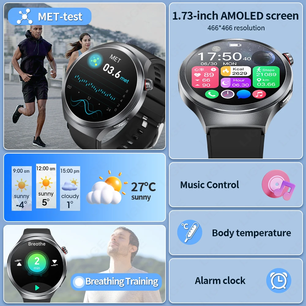 LIGE 2025 New AI Diagnosis ECG+PPG Smart Watch Blood Lipids Uric Acid Body Composition Test Men Bluetooth Call Health Smartwatch