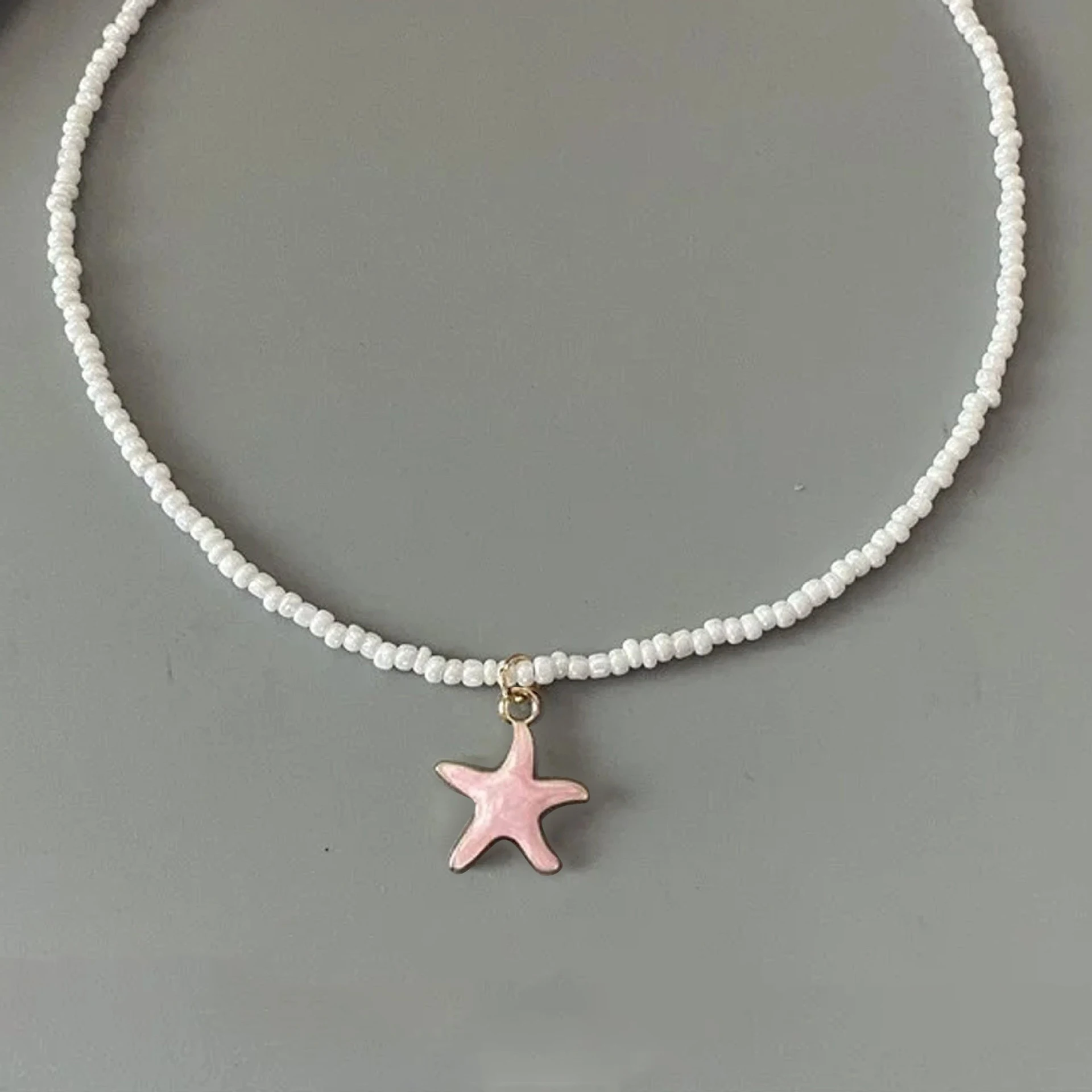 Bohemia Handmade Weave Beads Star Choker Neckalce for Women Girls Spring Summer Cute Romantic Starfish Short Neck Jewelry Gifts