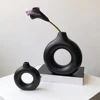 Black Donut Shape Flower Vase Plastic Flat Minimalist Flowerpot Living Room Bedroom Decoration Creative Simple Flower Vase 1