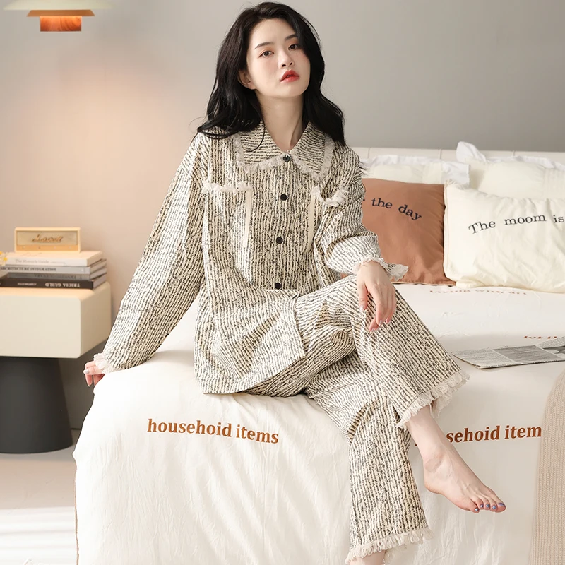 Spring AUtumn Ladies Cotton Pajama Sets Sexy Homewear Women's Casual Luxury Pajamas Plus Size Pajamas Fashion Female Sleepwear