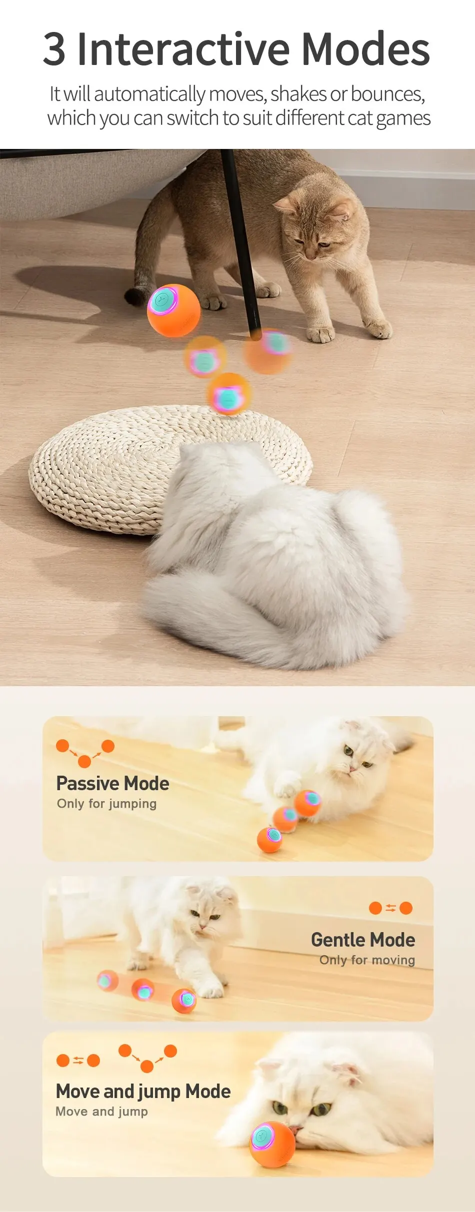 Smart Cat Toys Interactive Cat Bouncing Ball Automatic Rolling Ball Training 360